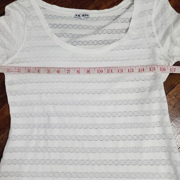 Express White Semi Sheer Striped Scoop Neck Long Sleeve Shirt Medium - Picture 5 of 8